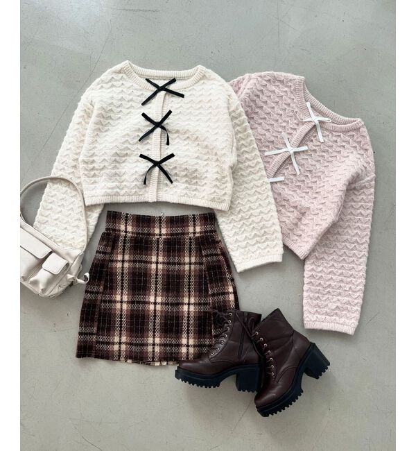  「フロントリボンショートカーディガン」|カーディガン|