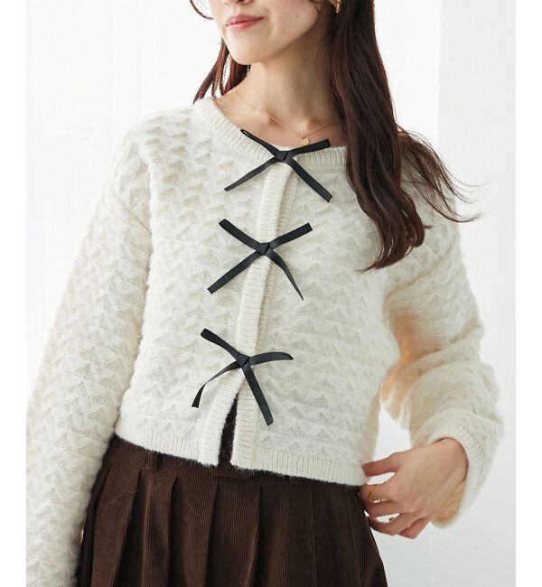  「フロントリボンショートカーディガン」|カーディガン|