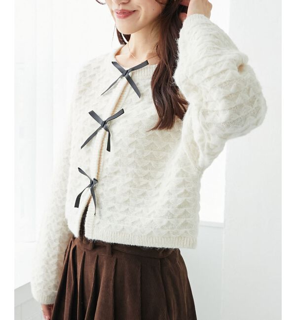  「フロントリボンショートカーディガン」|カーディガン|