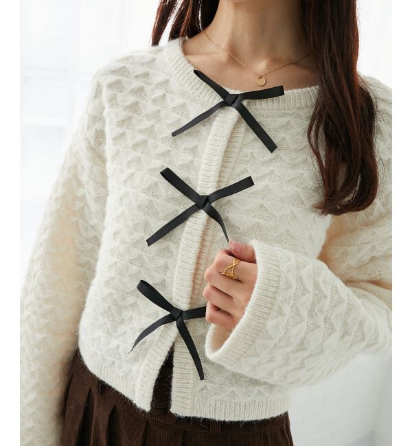  「フロントリボンショートカーディガン」|カーディガン|