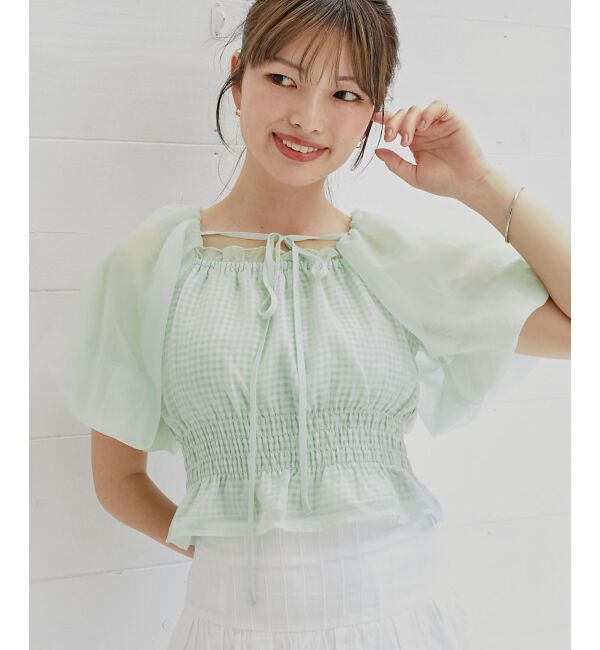 「前後2wayバルーン袖ブラウス」|シャツ・ブラウス|グリーン柄