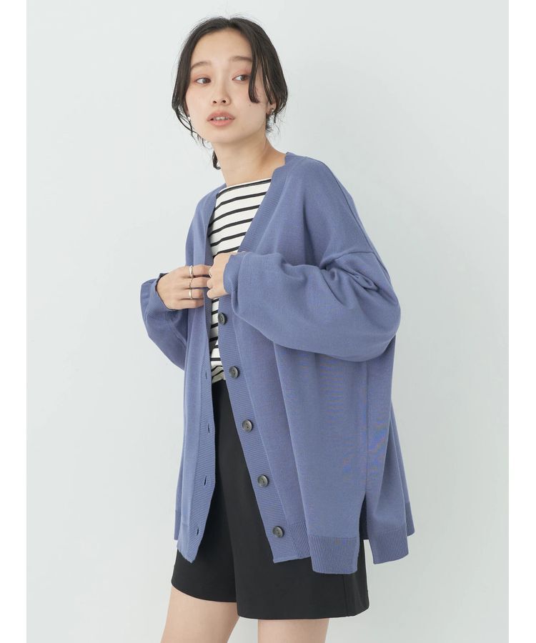 earth music&ecology「サイドスリットルーズVネックカーディガン」|カーディガン|