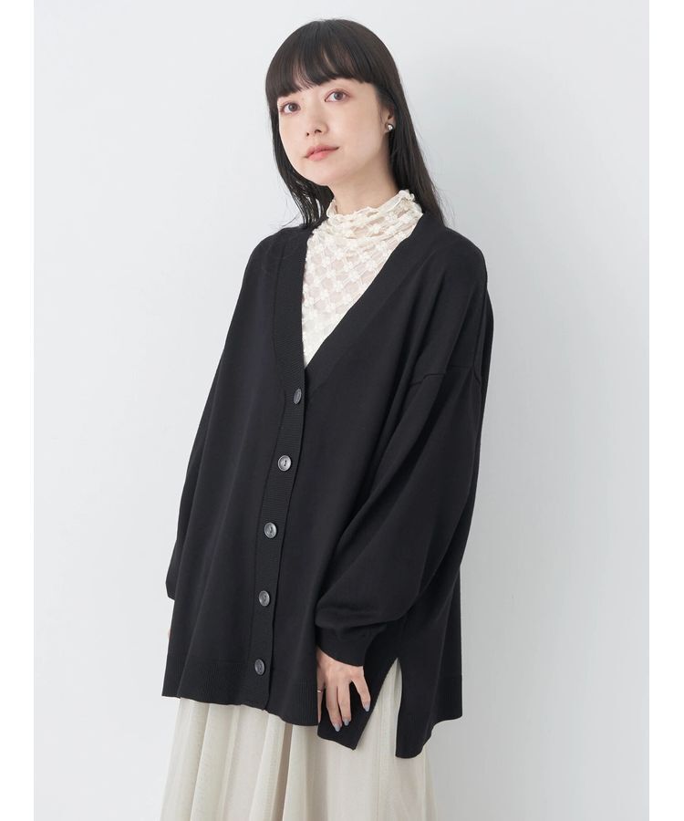earth music&ecology「サイドスリットルーズVネックカーディガン」|カーディガン|