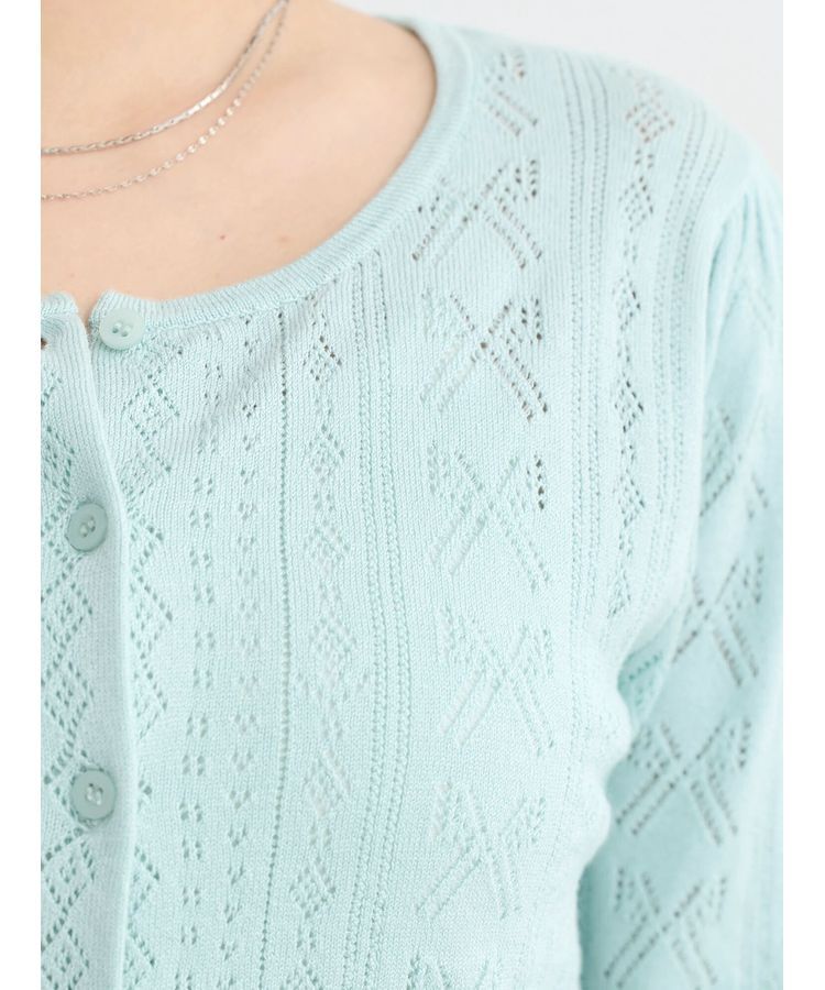 earth music&ecology「リボン柄透かし編みニットカーディガン」|カーディガン|