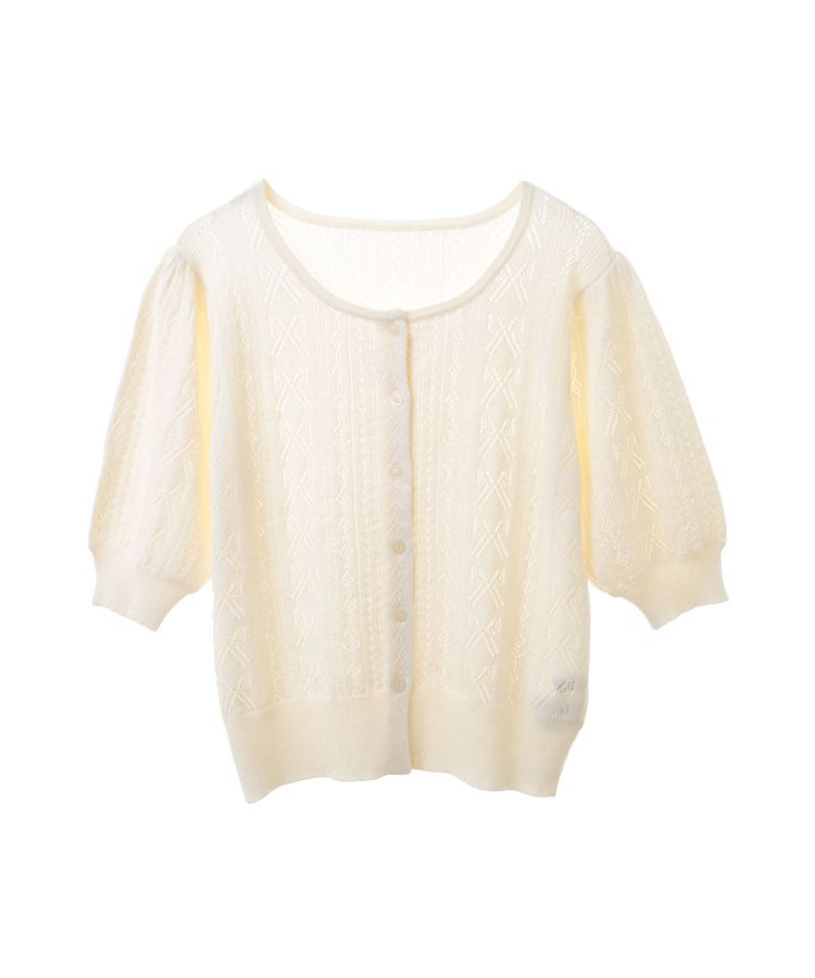 earth music&ecology「リボン柄透かし編みニットカーディガン」|カーディガン|