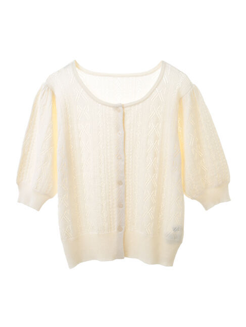 earth music&ecology「リボン柄透かし編みニットカーディガン」|カーディガン|