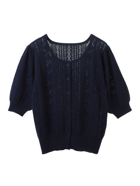 earth music&ecology「リボン柄透かし編みニットカーディガン」|カーディガン|