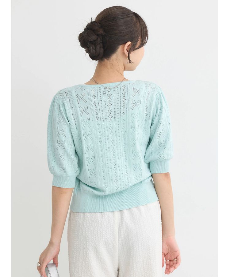 earth music&ecology「リボン柄透かし編みニットカーディガン」|カーディガン|