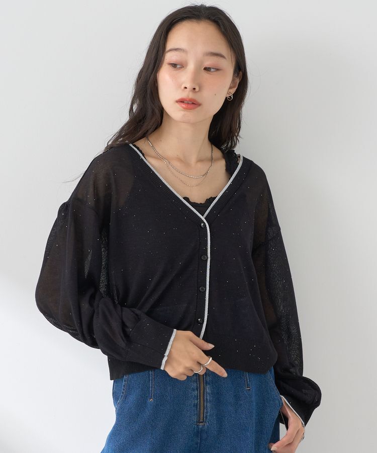 earth music&ecology「ミニスパンコールカーディガン」|カーディガン|Black