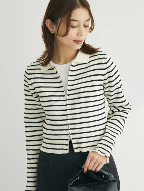 Green Parks「・ELENCARE　DUE　W　ZIP　ボーダーカーデ」|カーディガン|Off White