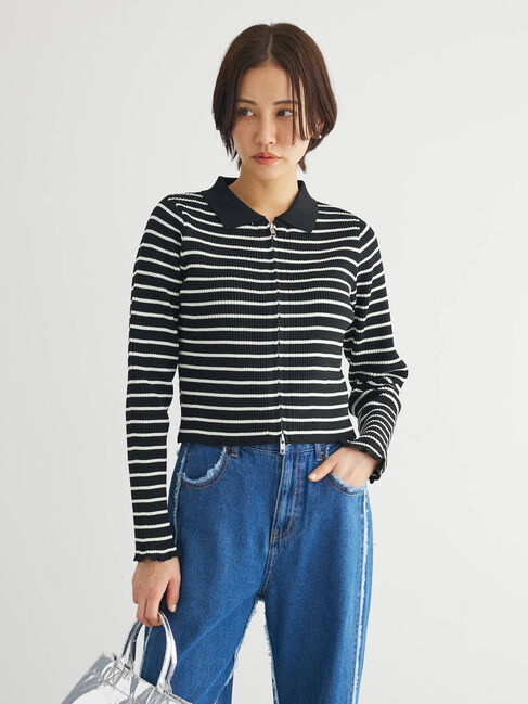 Green Parks「・ELENCARE　DUE　W　ZIP　ボーダーカーデ」|カーディガン|