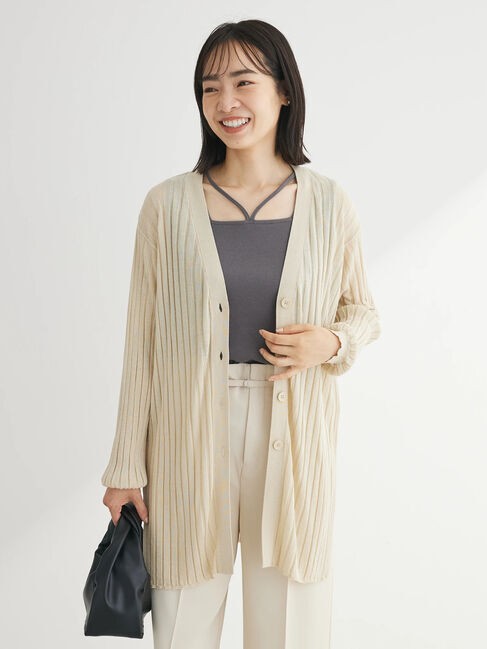 Green Parks「推しニット　リブ編みミドル丈カーディガン」|カーディガン|Gray Beige
