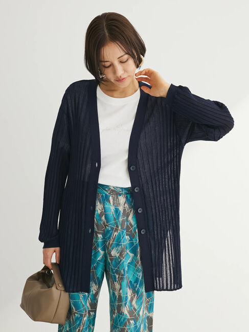 Green Parks「推しニット　リブ編みミドル丈カーディガン」|カーディガン|