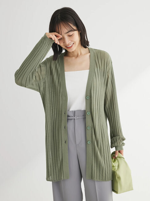 Green Parks「推しニット　リブ編みミドル丈カーディガン」|カーディガン|