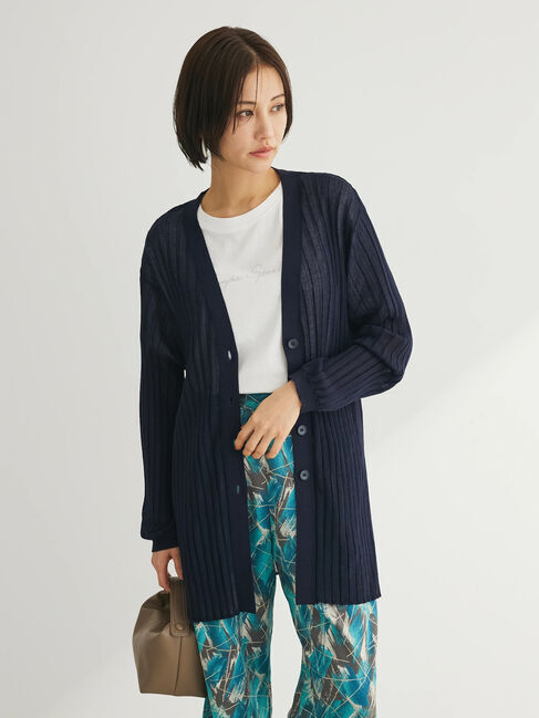 Green Parks「推しニット　リブ編みミドル丈カーディガン」|カーディガン|