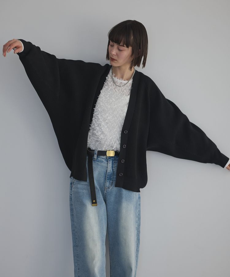GARAGE OF GOOD CLOTHING「Vネック畔編みフォルムカーデ」|カーディガン|Black