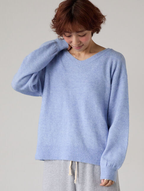 Lugnoncure「もちもちメランジVネックニット」|ニット・セーター|ブルー
