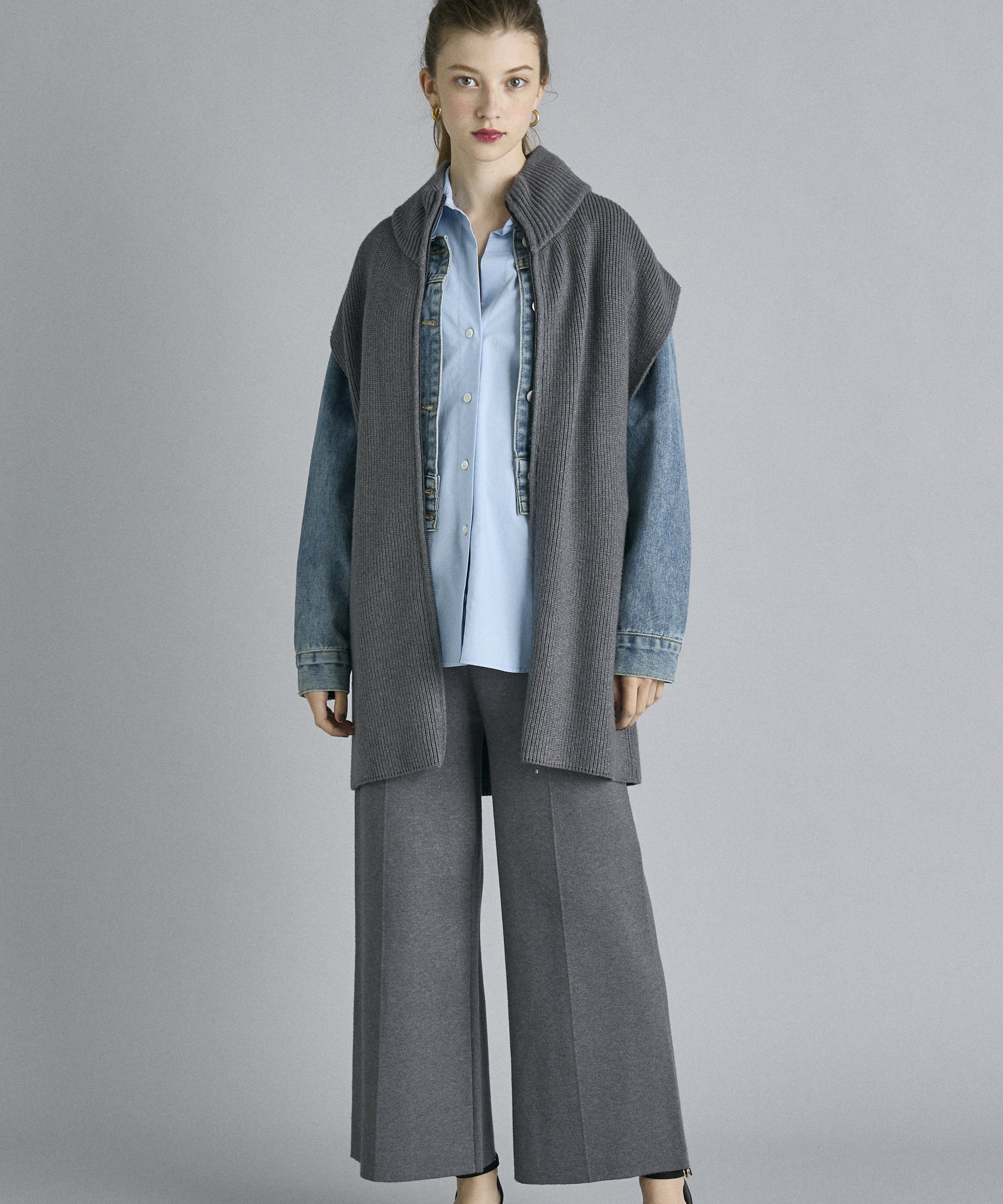 INED「《INED CLARO》ジップアップジレニットアップ」|カーディガン|チャコールグ 3