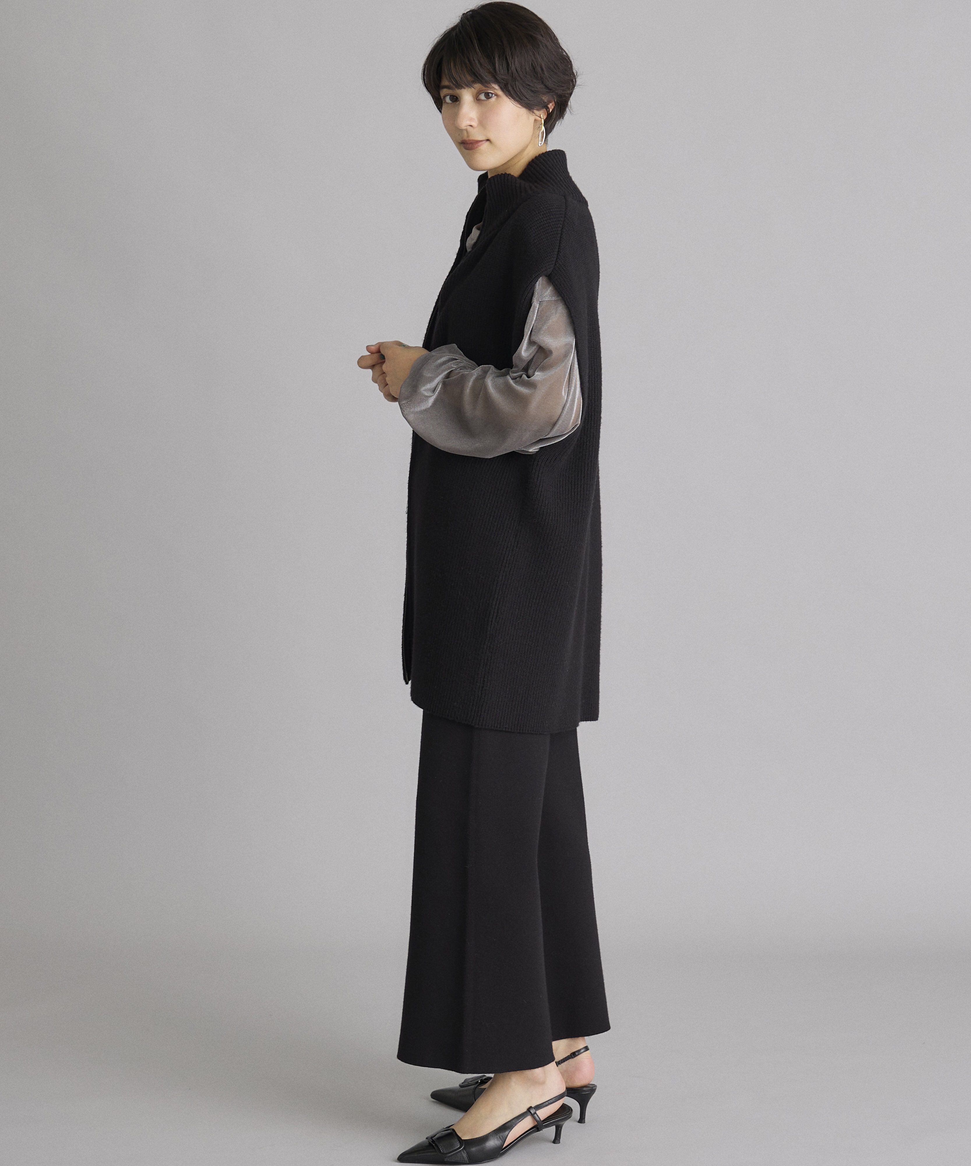 INED「《INED CLARO》ジップアップジレニットアップ」|カーディガン|