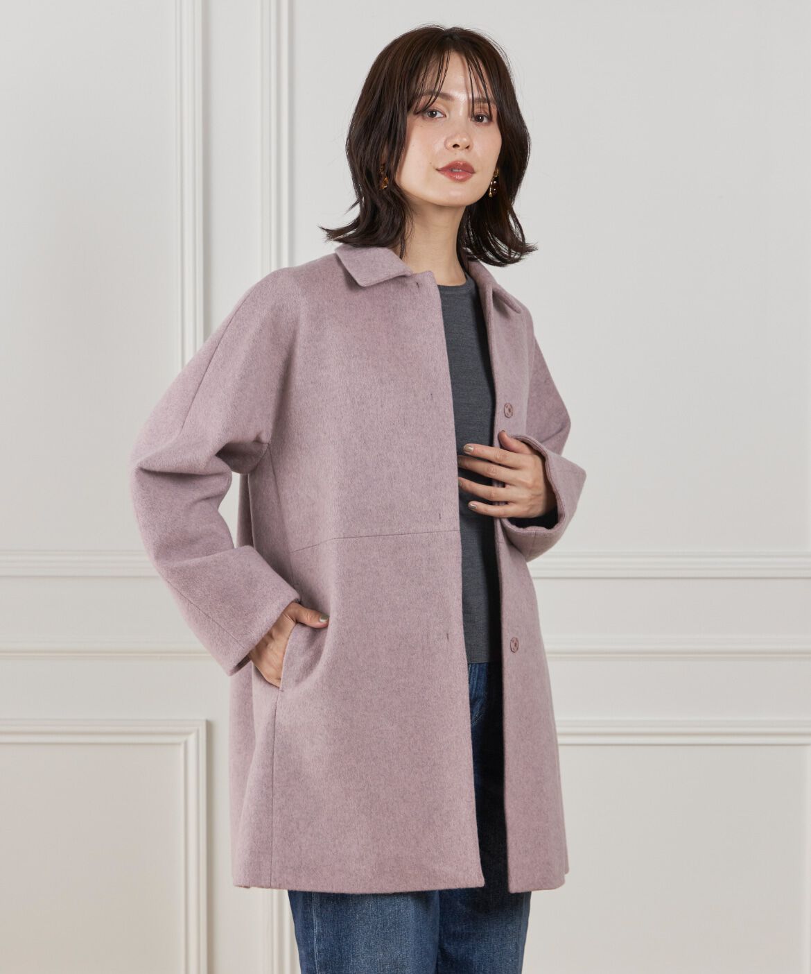 7-IDconcept.「〈大きいサイズ〉ステンカラーコート」|ステンカラーコート|ピンク1