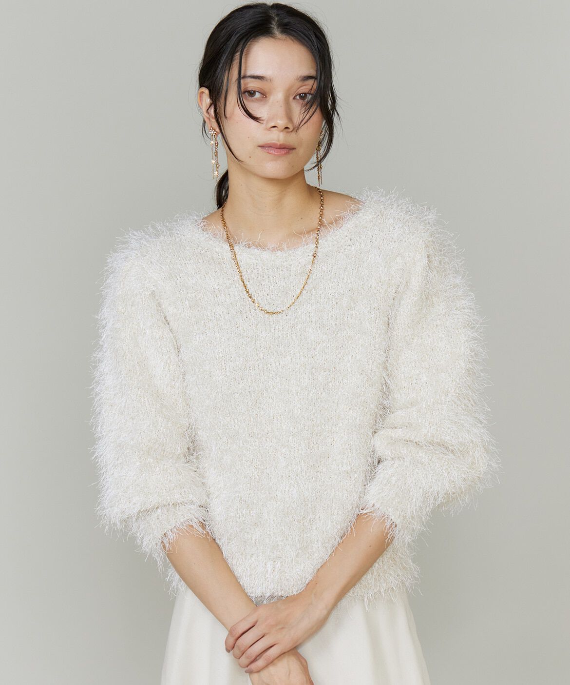 INED「《大きいサイズ》シャギーヤーンニットプルオーバー」|ニット・セーター|