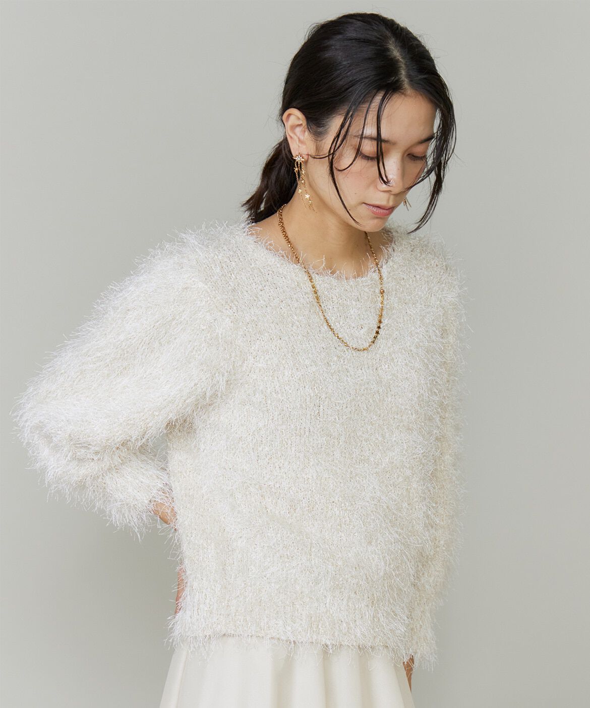 INED「《大きいサイズ》シャギーヤーンニットプルオーバー」|ニット・セーター|