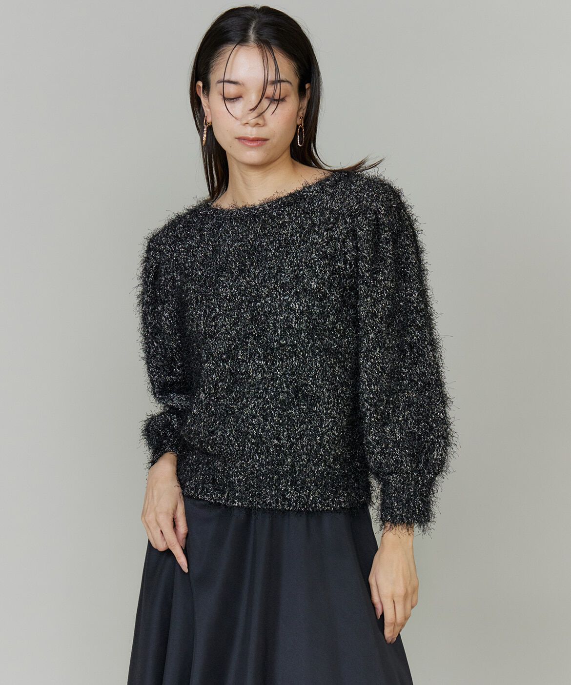 INED「《大きいサイズ》シャギーヤーンニットプルオーバー」|ニット・セーター|