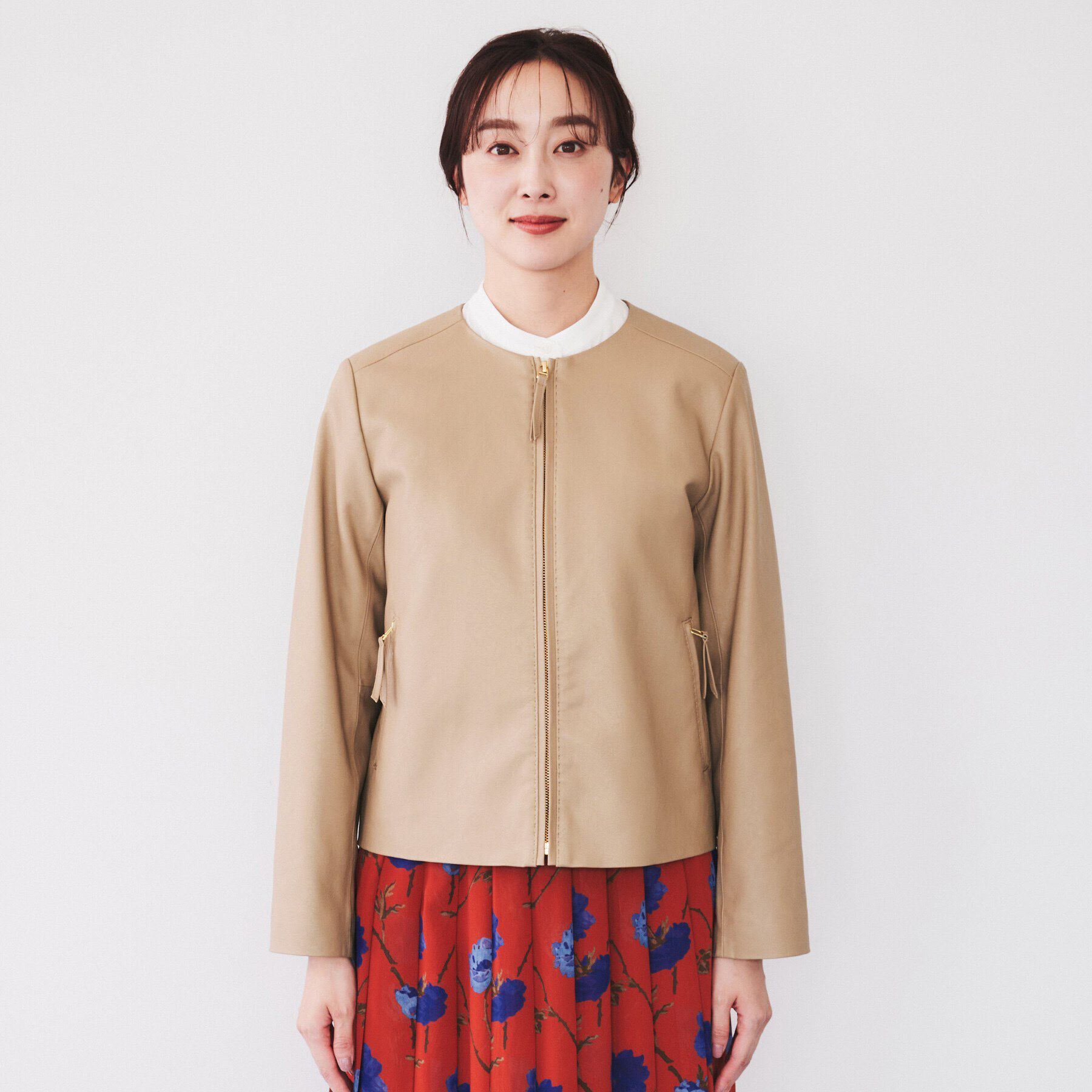 UNTITLED「【ポケットファスナー/柔らかい】レザー調ジャケット」|ノーカラージャケット|