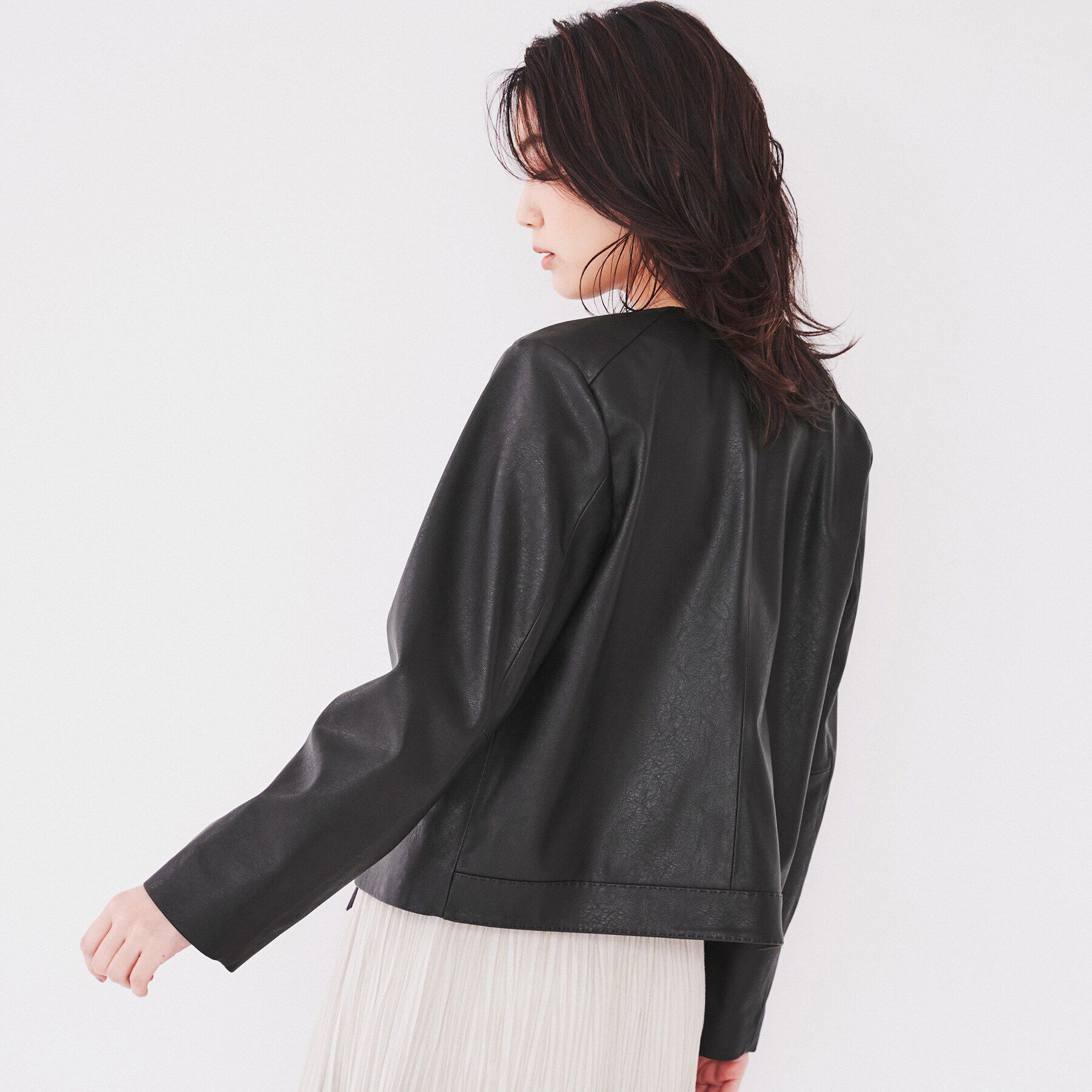 UNTITLED「【ポケットファスナー/柔らかい】レザー調ジャケット」|ノーカラージャケット|