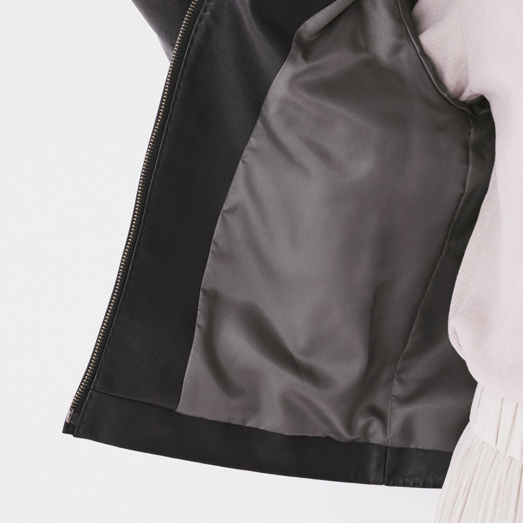 UNTITLED「【ポケットファスナー/柔らかい】レザー調ジャケット」|ノーカラージャケット|