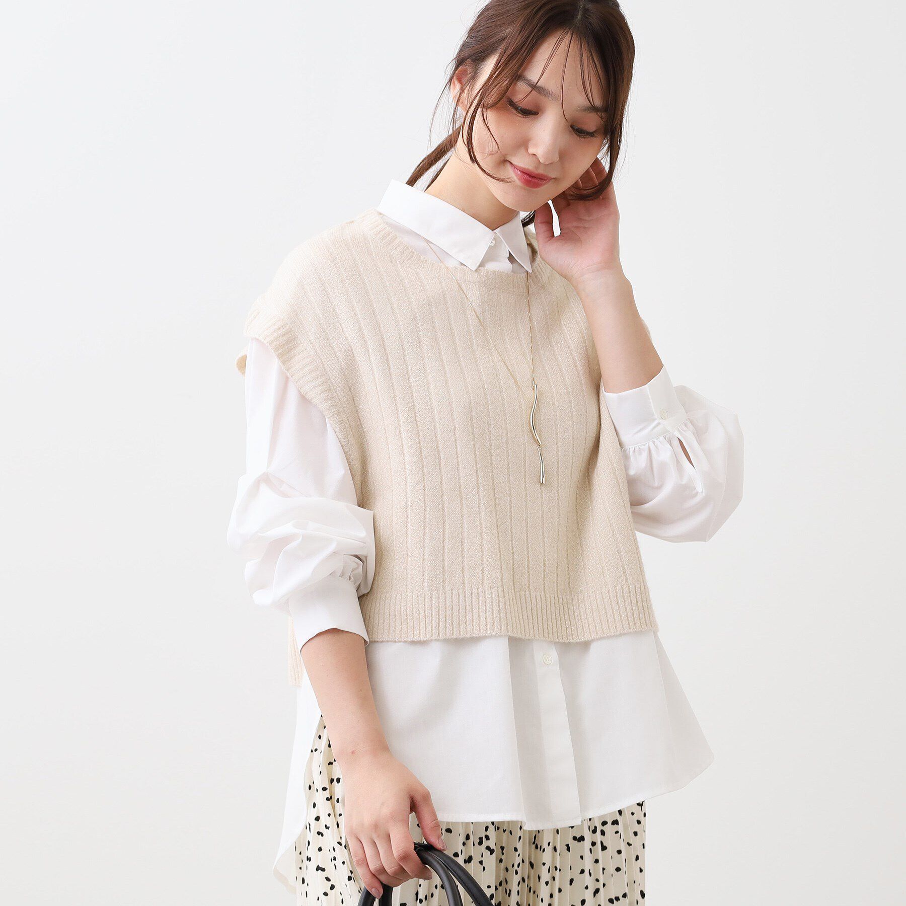 Reflect「【E‐QUALITY／手洗い可／セットアイテム／単品使いも可能】ニットベスト＋シャツ」|その他|アイボリー(004)