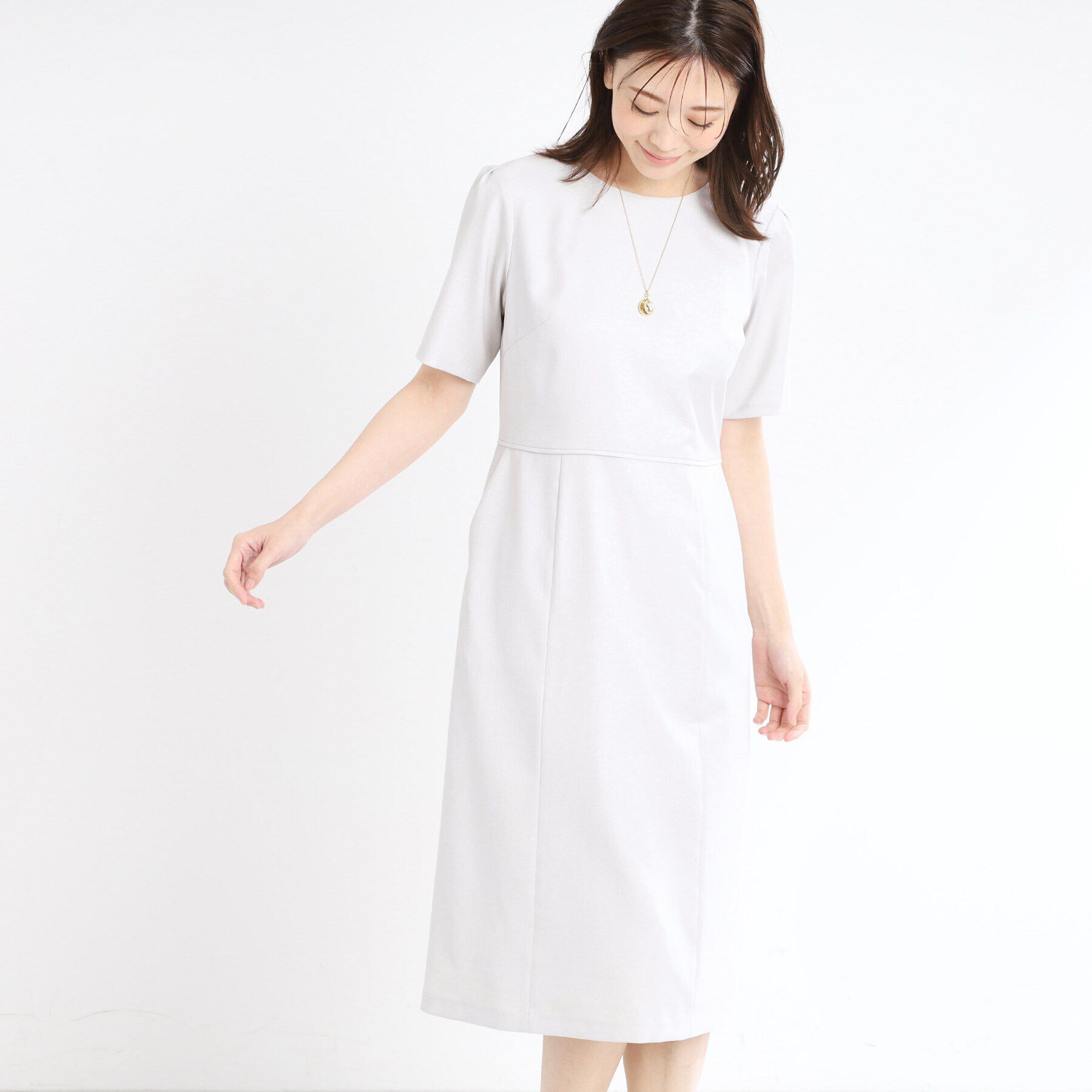 Reflect「【夏SALE／UVカット／洗える／セットアップ可】ドライタッチ五分袖ワンピース」|ワンピース|ライトグレー(011