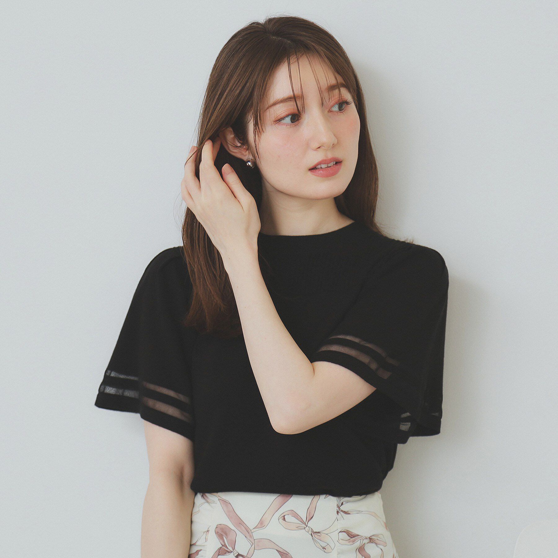 index「フレアスリーブニット/オーガニックコットン混【UV/洗濯機洗い可】」|ニット・セーター|ブラック(019)