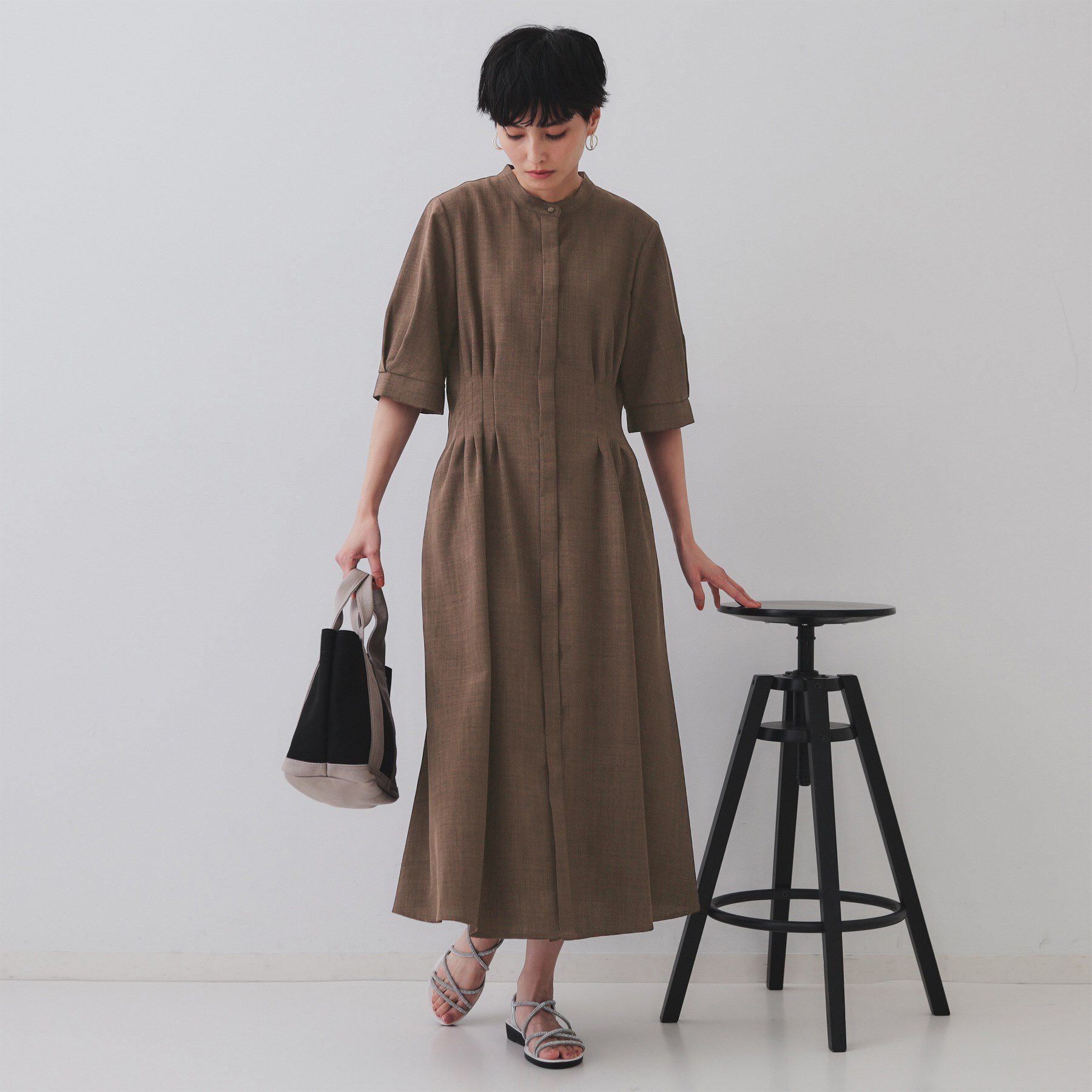 OPAQUE.CLIP「ピンタックフィット＆フレアワンピース【洗濯機洗い可】」|ワンピース|