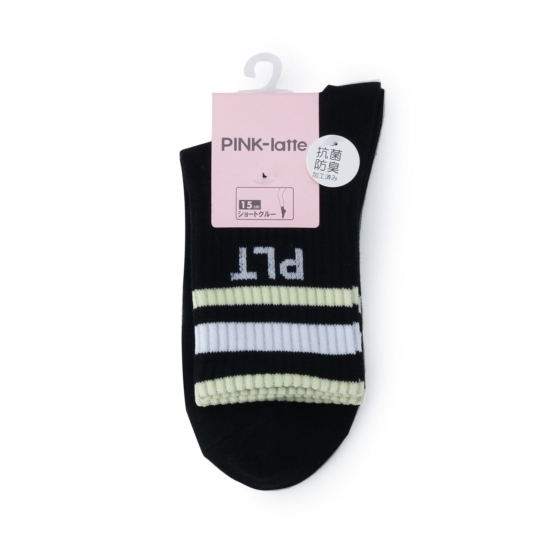 PINK-latte「【15cm丈】ラインショートソックス」|ソックス|ブラック(019)