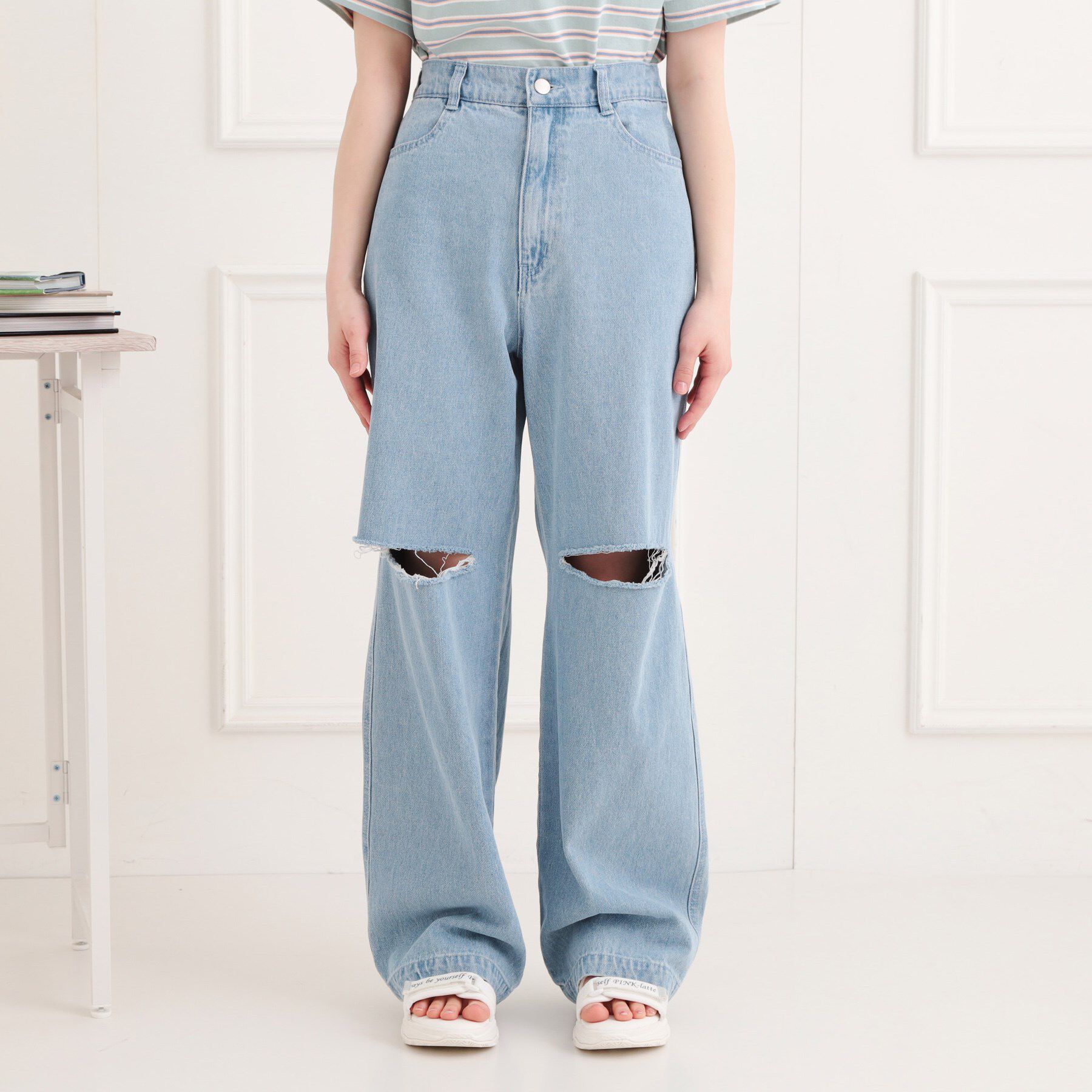 PINK-latte「膝ダメージデニムパンツ」|その他|