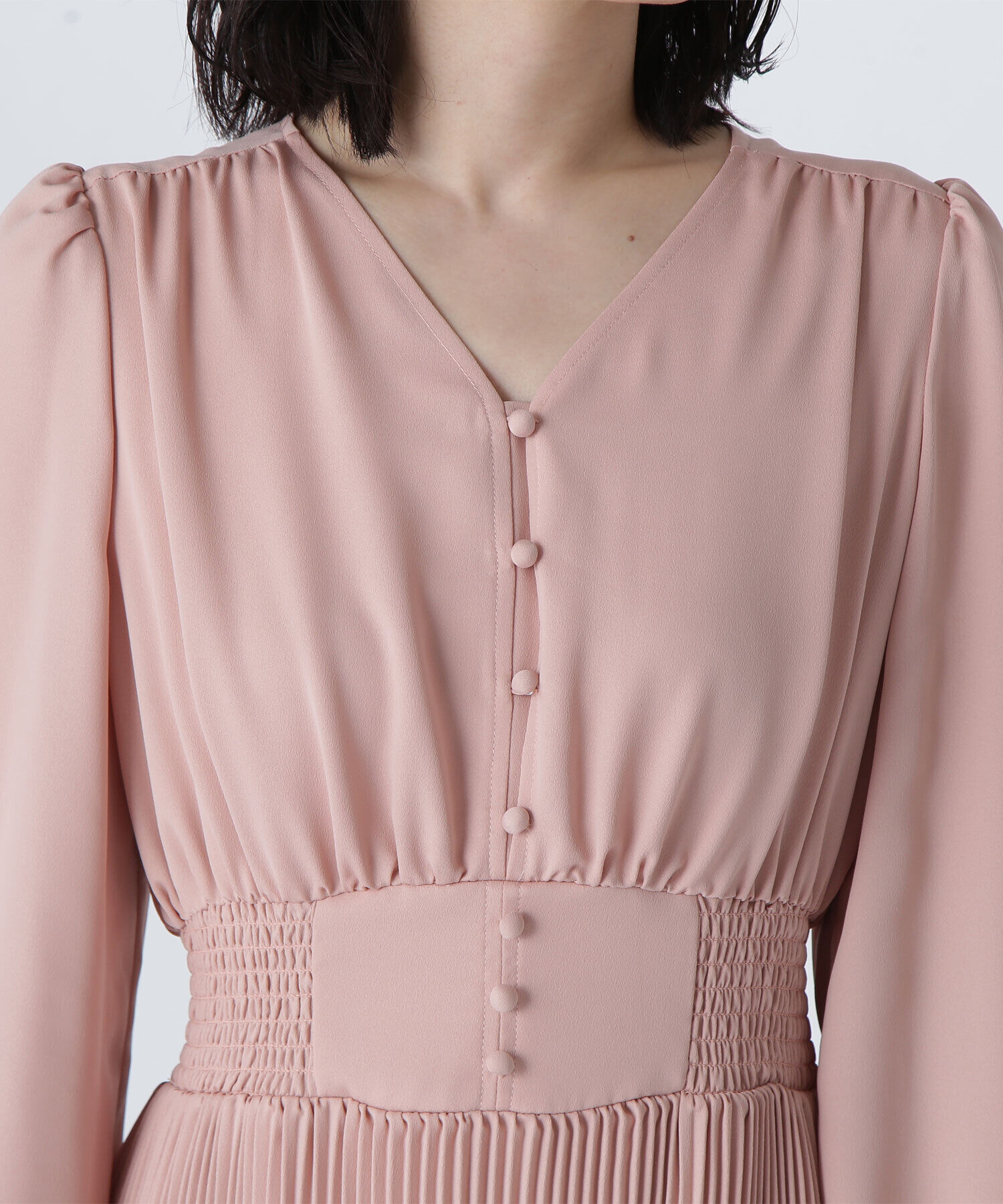  「Vネックプリーツワンピース」|ワンピース|