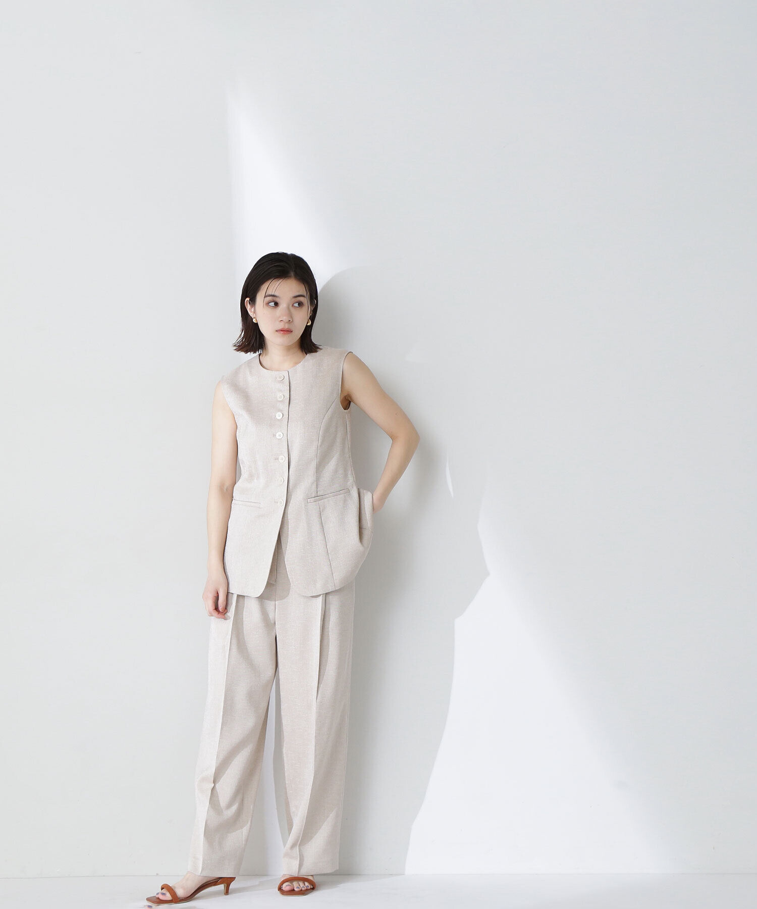  「リネンライクパンツ」|その他|ベージュ