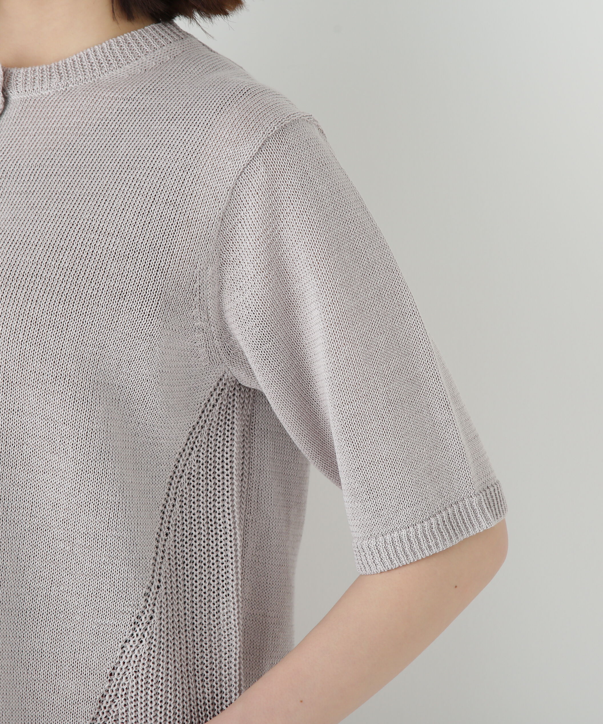  「◆ミドルゲージギマクルーネック半袖カーディガン」|ニット・セーター|