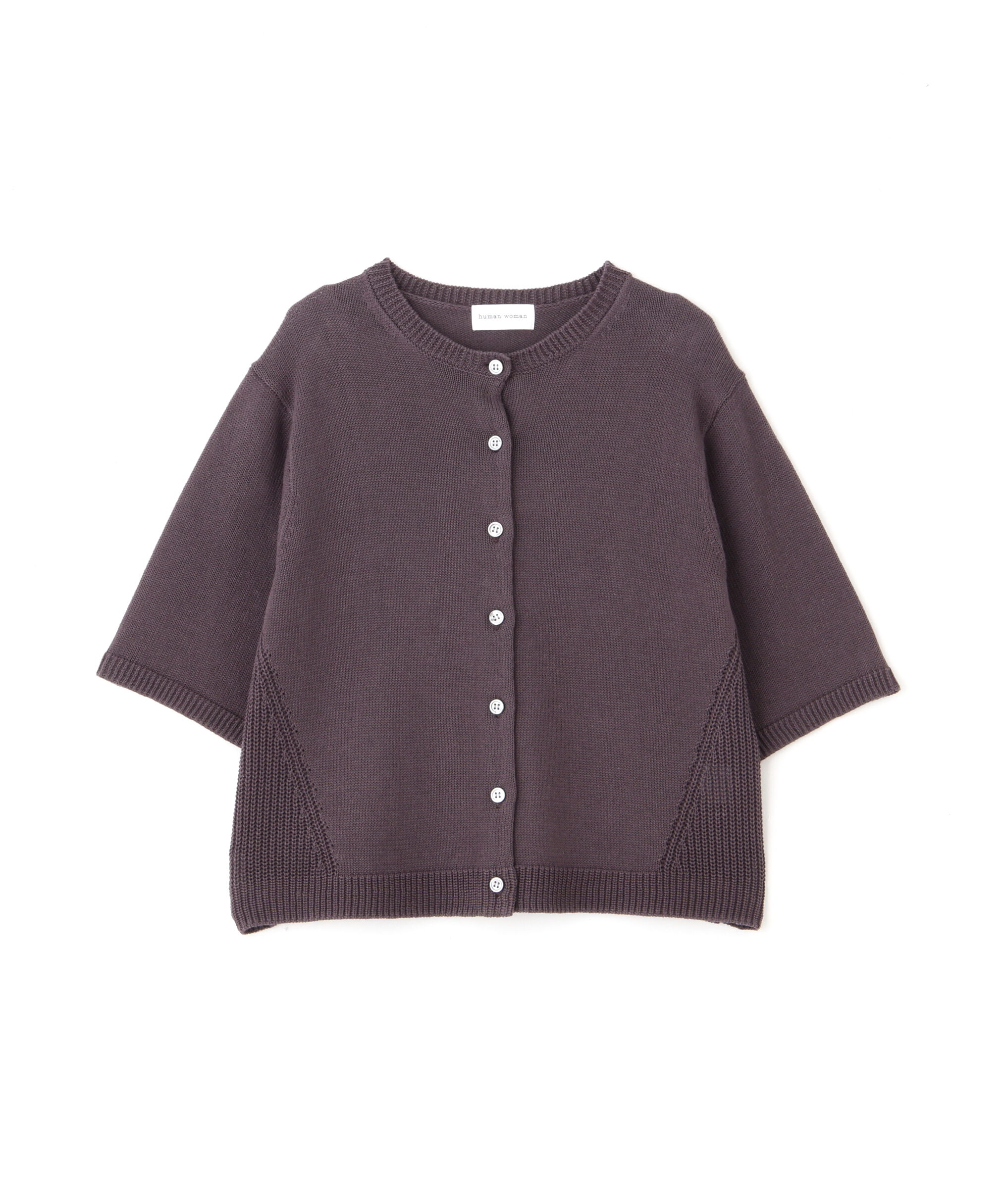  「◆ミドルゲージギマクルーネック半袖カーディガン」|ニット・セーター|