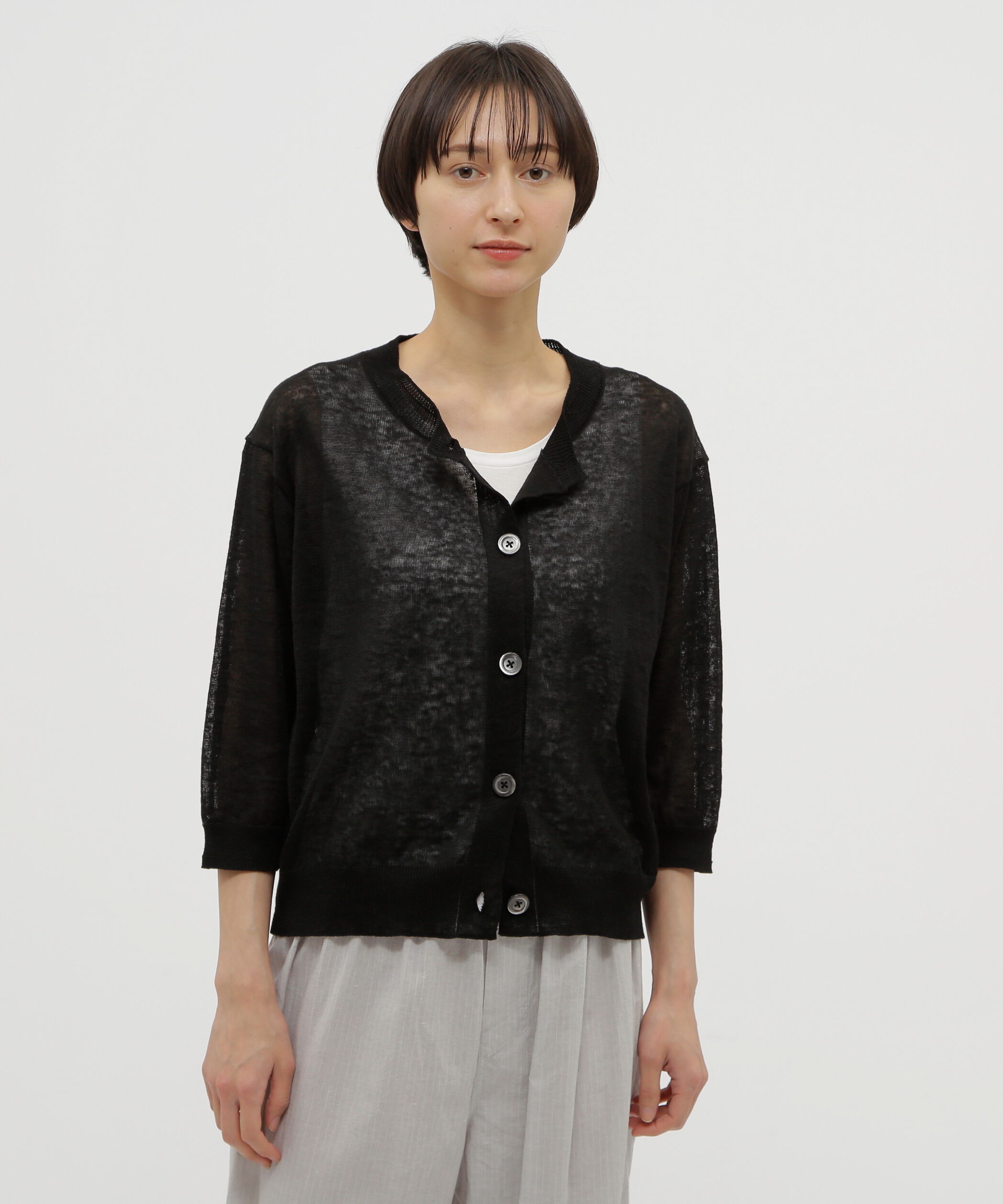 MARGARET HOWELL HOUSEHOLDGOODS「FINE LINEN」|カーディガン|BLACK