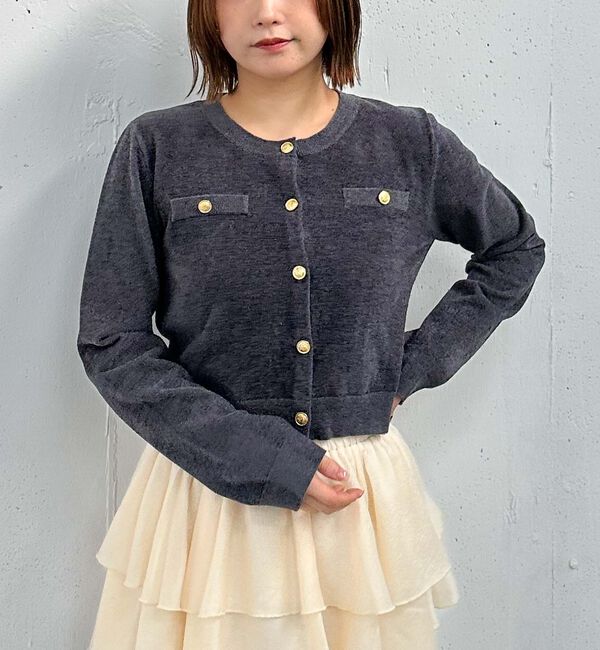 archives「ベロアライク金ボタンニットカーディガン」|カーディガン|CHARCOAL GRAY