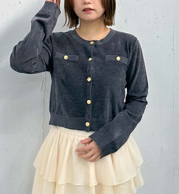 archives「ベロアライク金ボタンニットカーディガン」|カーディガン|
