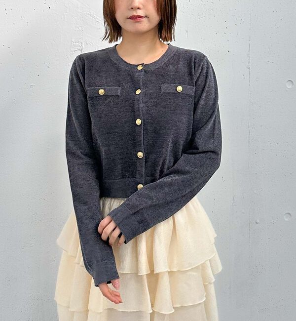 archives「ベロアライク金ボタンニットカーディガン」|カーディガン|