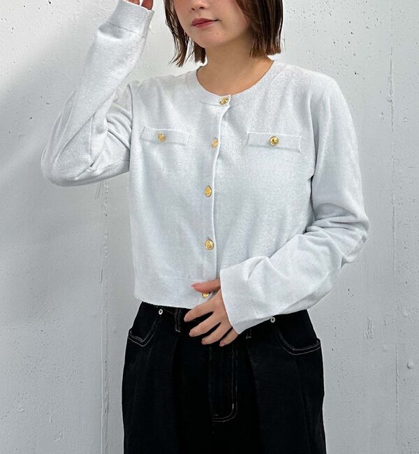 archives「ベロアライク金ボタンニットカーディガン」|カーディガン|