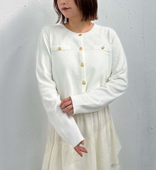 archives「ベロアライク金ボタンニットカーディガン」|カーディガン|IVORY