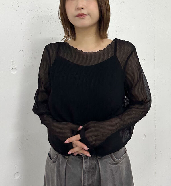 archives「シアー楊柳ＴＯＰＳ／」|カーディガン|BLACK