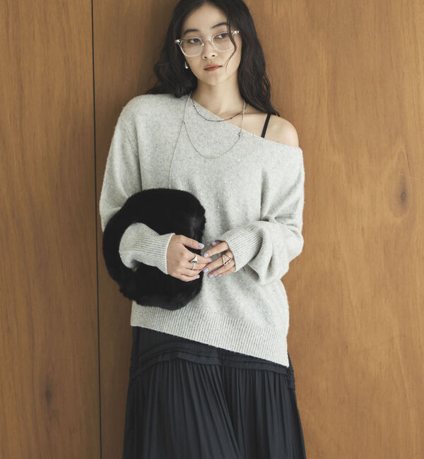 Doux archives「スパンコールボートネックニット」|ニット・セーター|IVORY