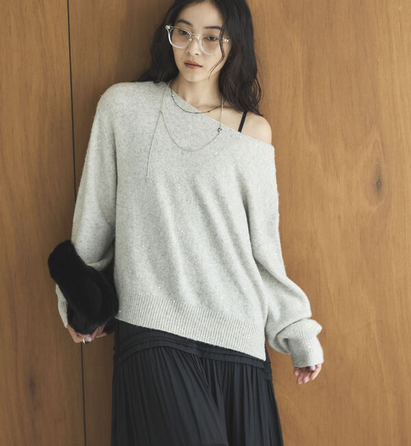 Doux archives「スパンコールボートネックニット」|ニット・セーター|