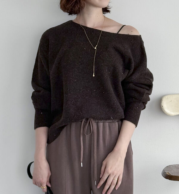 Doux archives「スパンコールボートネックニット」|ニット・セーター|BROWN